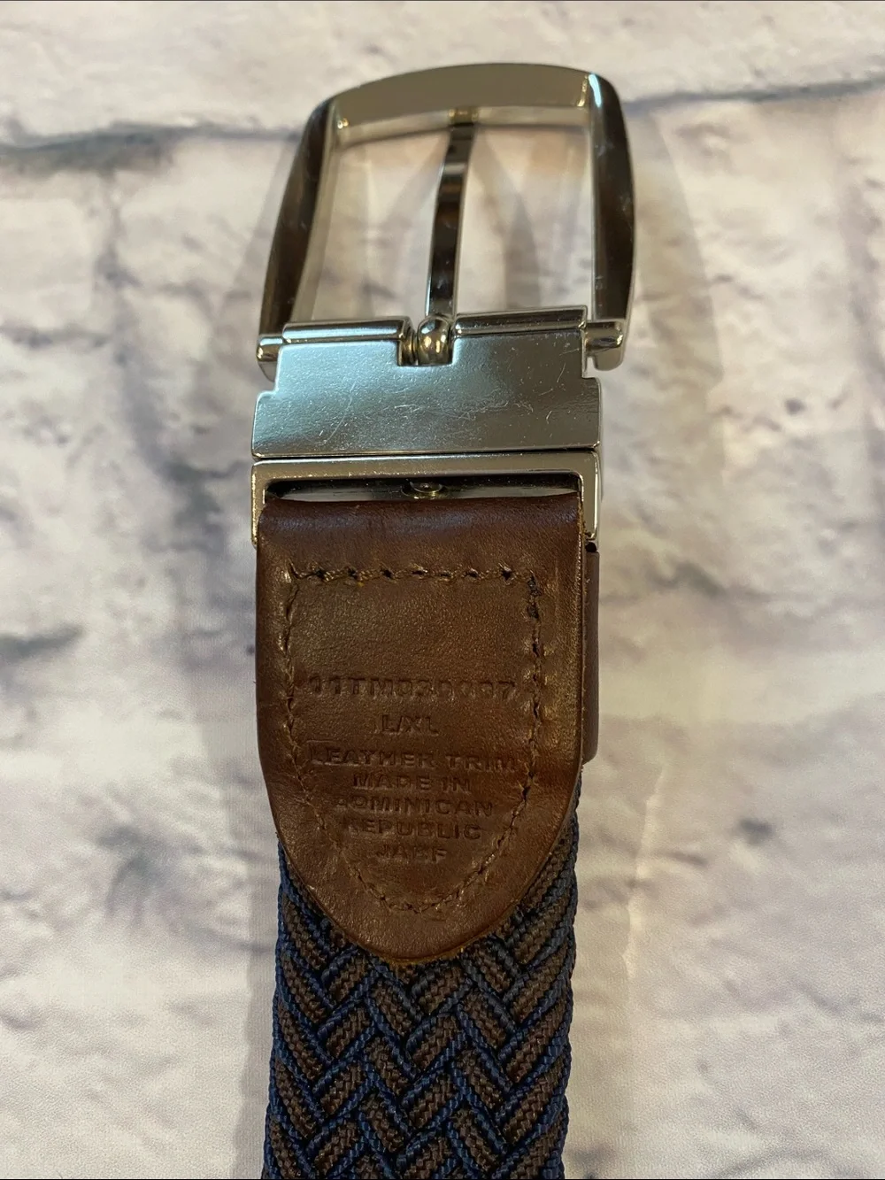 Tommy Bahama Braided Stretch Belt L/XL Leather Trim Blue & Brown